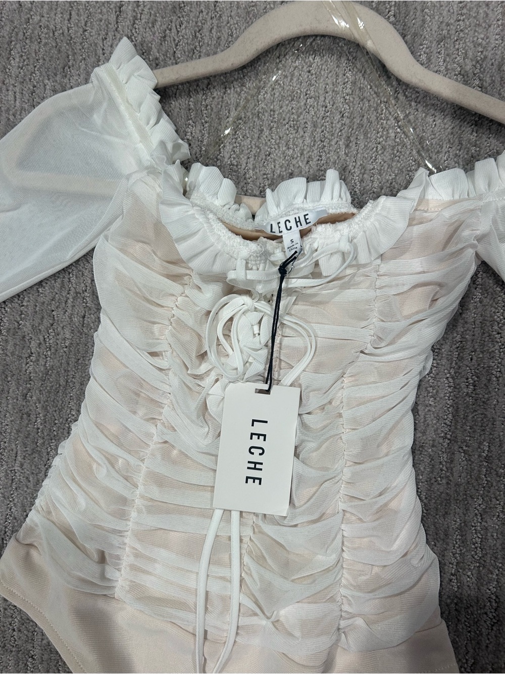 Women's Cream Ruched Sheer Long Sleeve Top